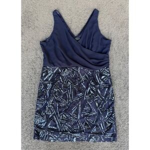 AX Paris Navy Blue Sequin Geometric Wrap Mini Dress Size 18 USA201617